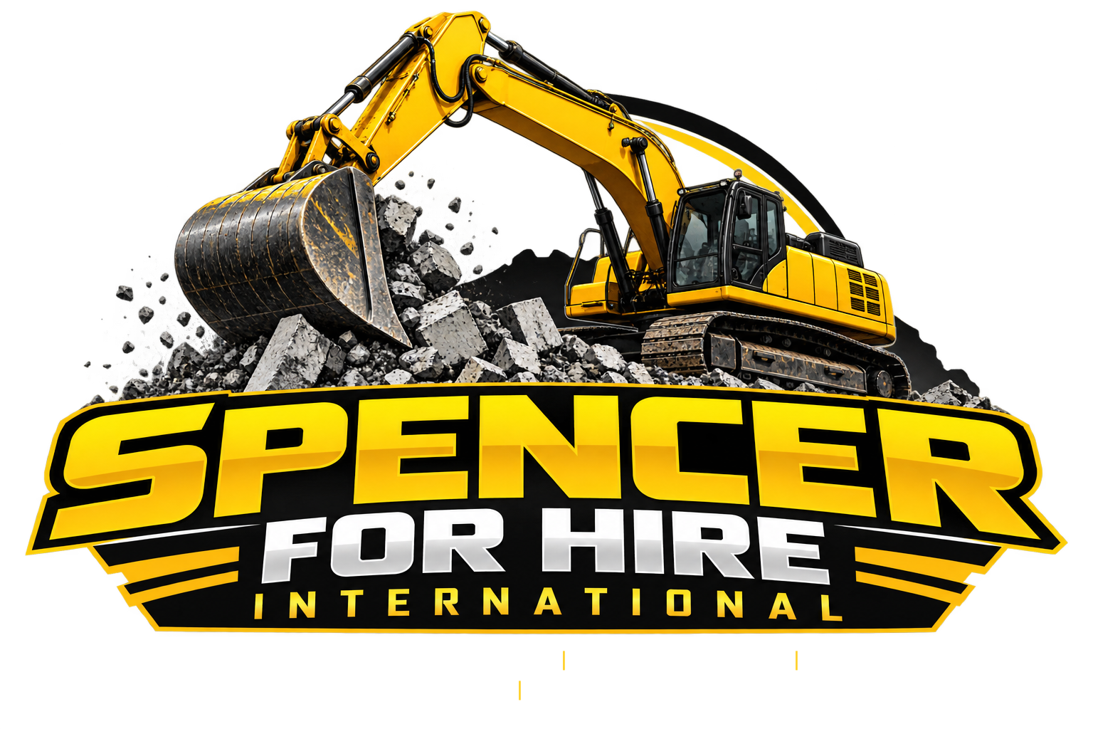 Spencer for Hire International excavator and demolition rubble logo